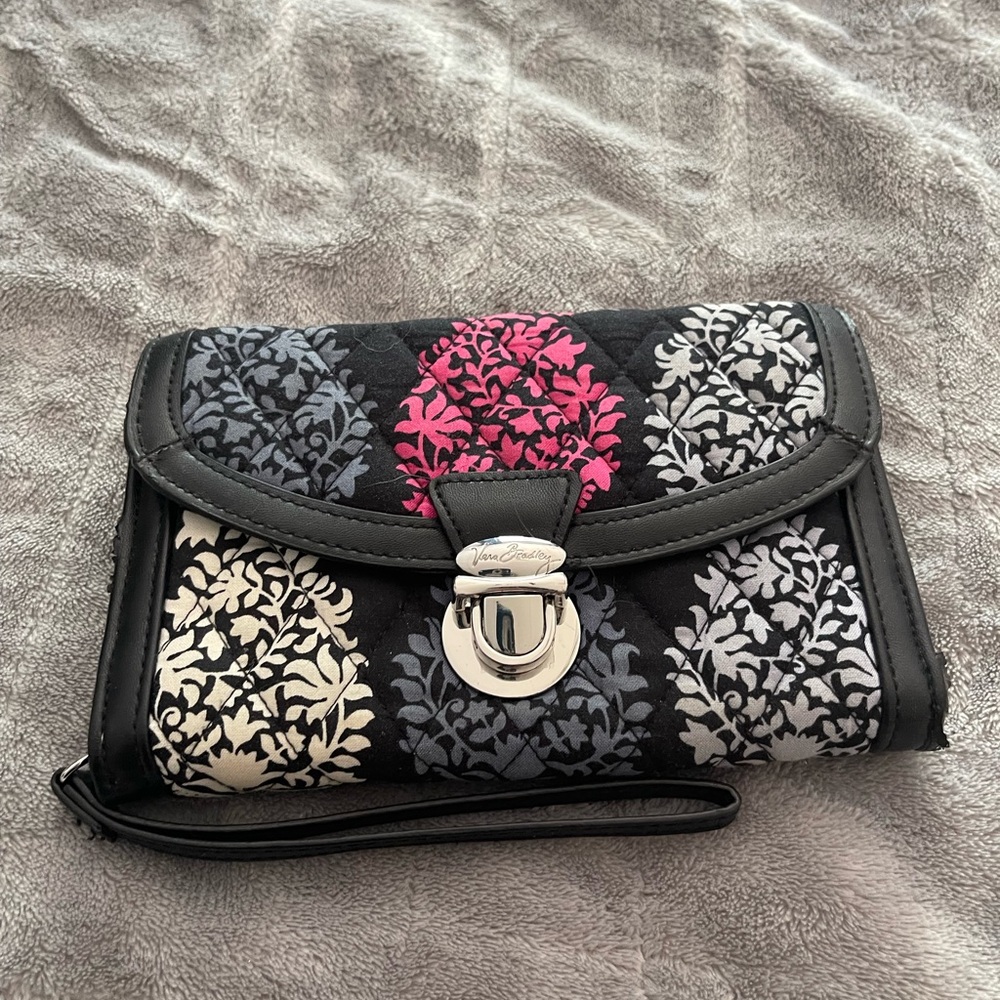 Vera Bradley Black and Pink Floral Wristlet Clutch